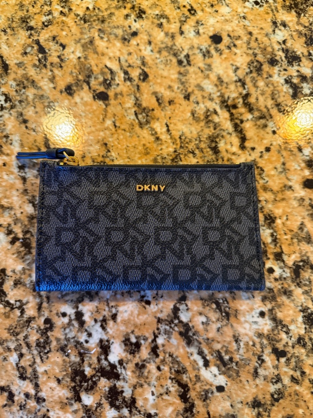 DKNY Navy and Black Logo Zip Pouch